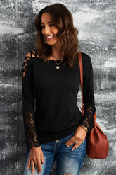 Crisscross Spliced Lace Top - Shah S. Sahota